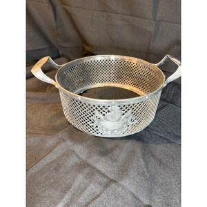 Antique Ornate Metal Basket with Crest Handles Table Decor Collectible Accent